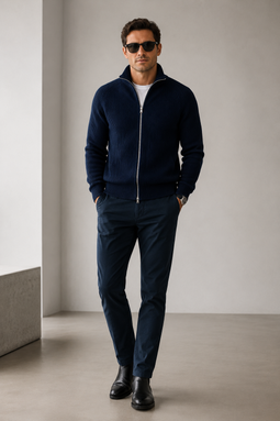 Resteröds Full-Zip Knit Pullover Navy