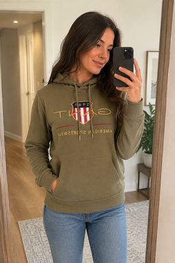 GANT Women Gold Shield Hoodie Green