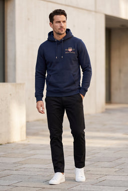 GANT Gold Shield Chest Logo Hoodie Navy
