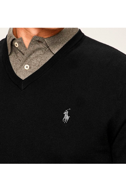 Ralph Lauren Pima V-Neck Knit Pullover Black