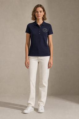 Tommy Hilfiger Women Crystal TH Logo Polo Navy