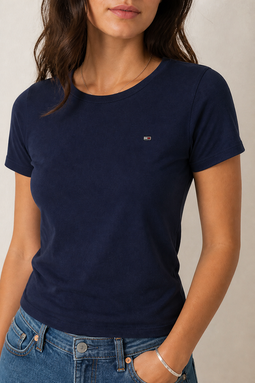 Tommy Hilfiger Women Slim Fit Logo Tee Navy