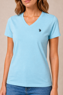 U.S. POLO ASSN. Women V-Neck T-shirt Assia Cerulean