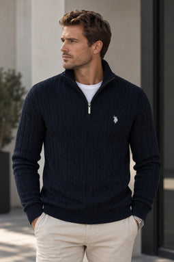 U.S. POLO ASSN. Half-Zip Cable Knit Romeo Navy