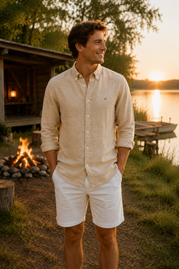Tommy Hilfiger Regular Linen Shirt Sand