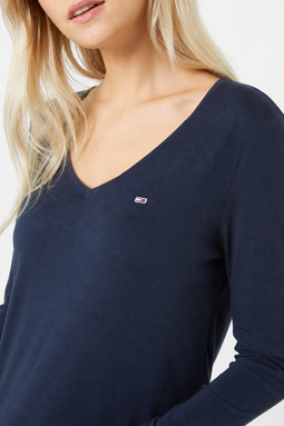 Tommy Hilfiger Women V-Neck L/S Organic Logo Tee Navy