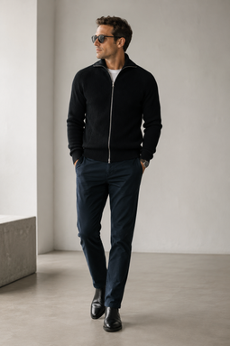 Resteröds Full-Zip Knit Pullover Black