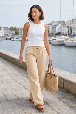 U.S. POLO ASSN. Women Linen Pants IBI Sand