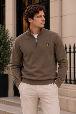 Lyle & Scott Merino Half-Zip Knit Khaki Ash