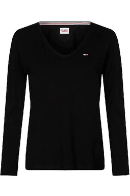 Tommy Hilfiger Women V-Neck L/S Organic Logo Tee Black