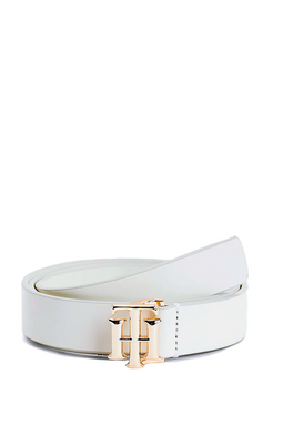 Tommy Hilfiger Women TH Gold Buckle Leather Belt White