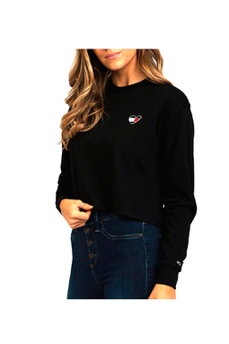 Tommy Hilfiger Women Heart Flag Cropped L/S Tee Black