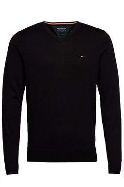 Tommy Hilfiger Cotton Silk V Neck Knit Black