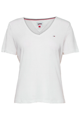 Tommy Hilfiger Women V-Neck Logo Tee White - Luxivo 